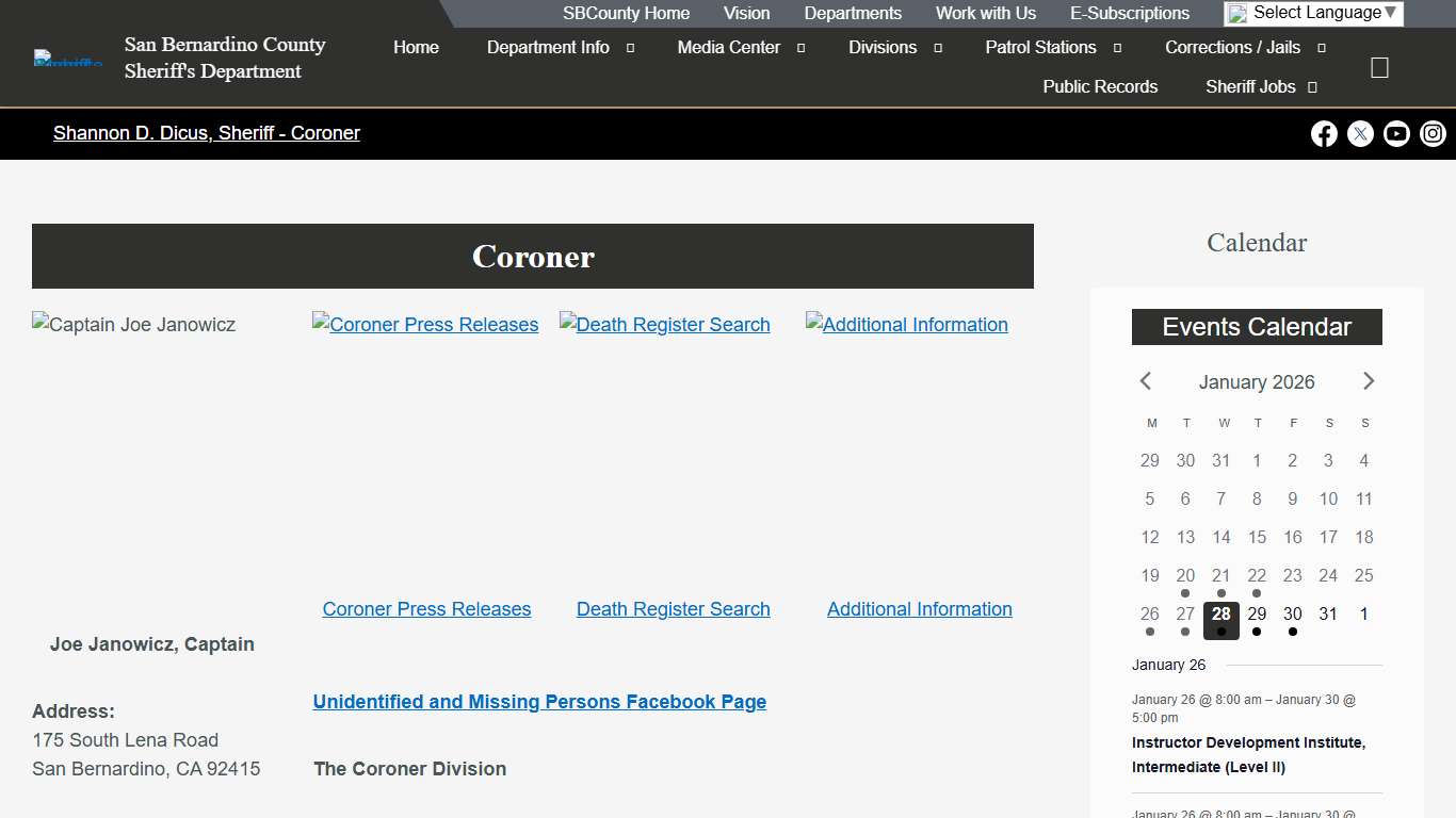 Coroner – San Bernardino County Sheriff's Department